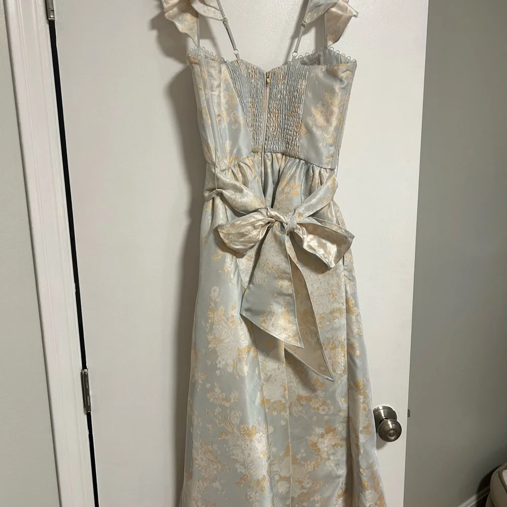 V. Chapman Blue and Gold Floral Midi Dress - Picture 2 of 4